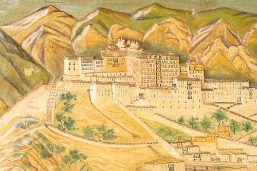 Lot 100 - A relief carved wood panel of the Potala...