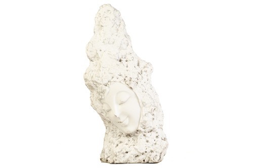 Lot 166 - An Oriental-carved white marble bust study of...