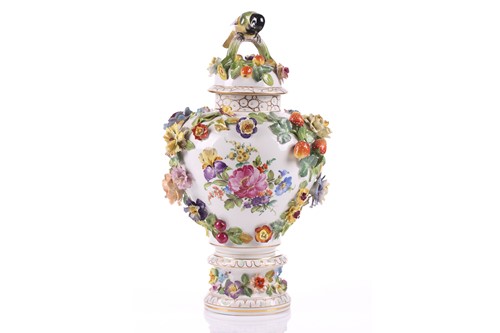 Lot 249 - A Dresden porcelain flower encrusted baluster...