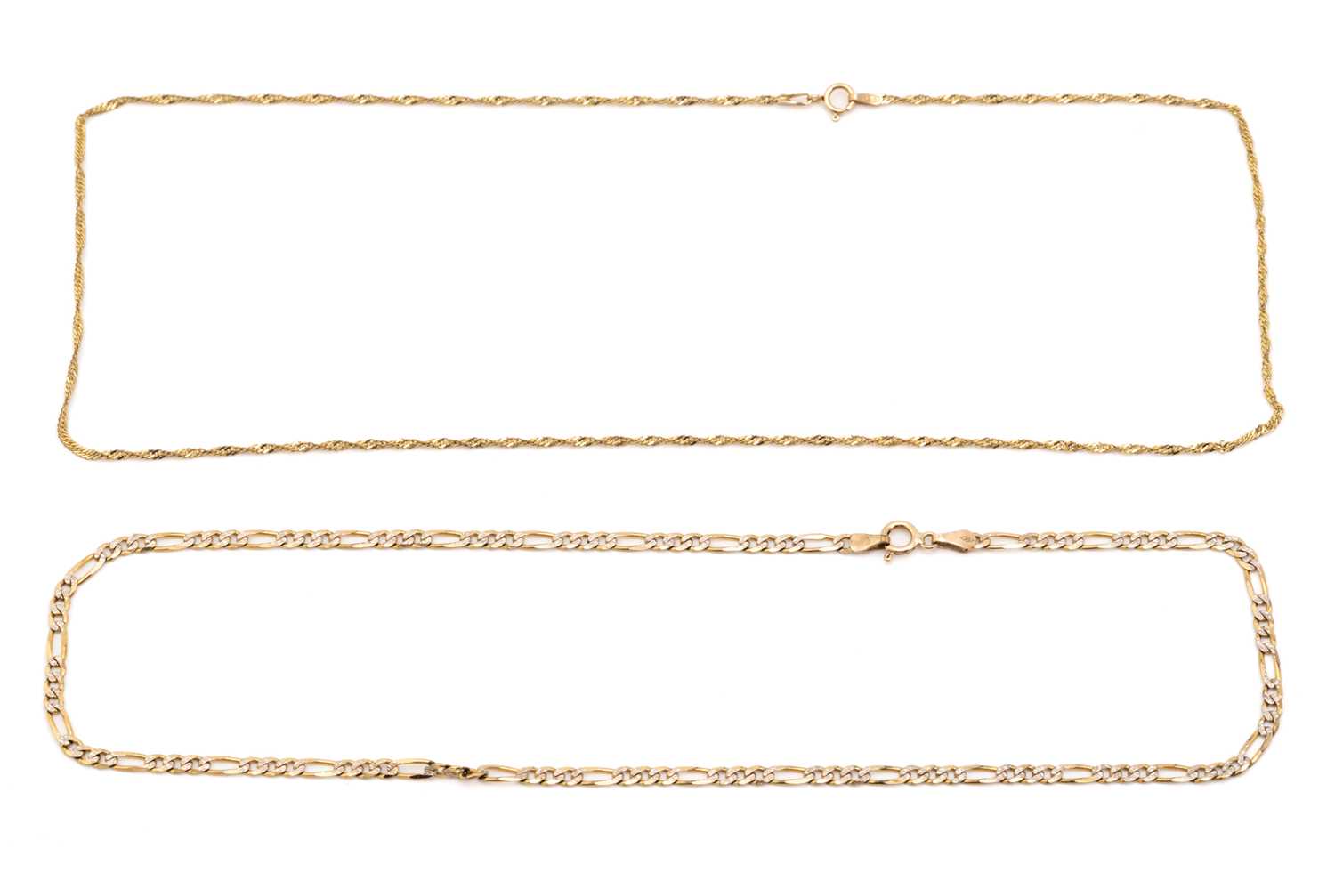Lot 166 - Two 9ct yellow gold chains; consisting of a...