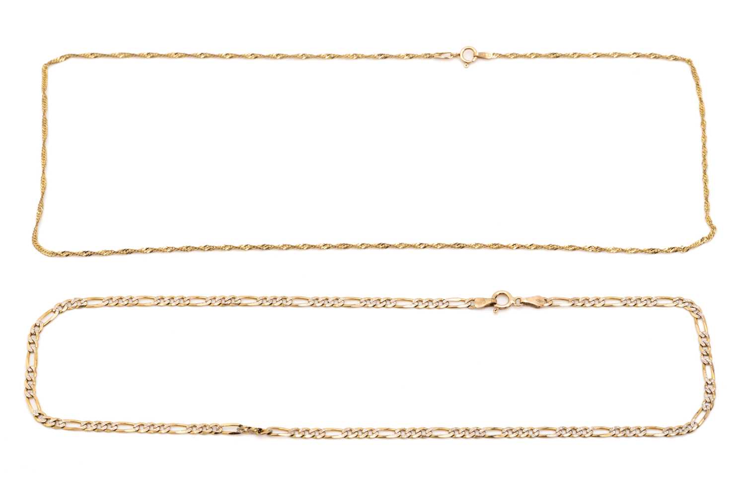 Lot 166 - Two 9ct yellow gold chains; consisting of a
