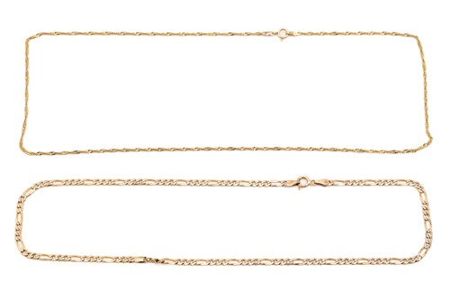 Lot 166 - Two 9ct yellow gold chains; consisting of a...