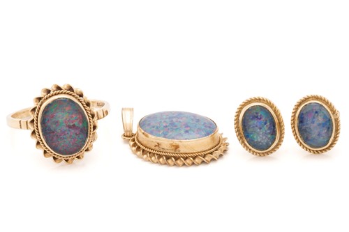 Lot 169 - A suite of composite opal jewellery in 9ct...