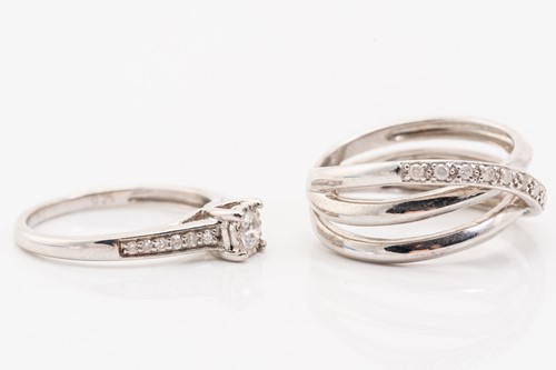 Lot 241 - A 9ct white gold diamond ring, set with a...