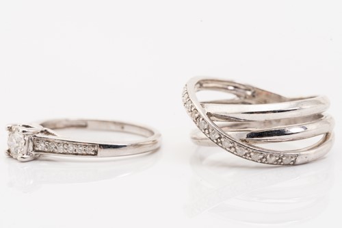 Lot 241 - A 9ct white gold diamond ring, set with a...