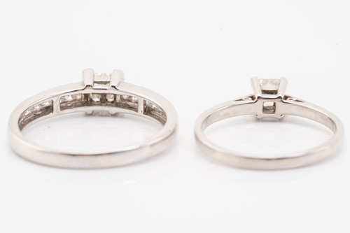 Lot 172 - Two diamond set rings, featuring illusion/claw...