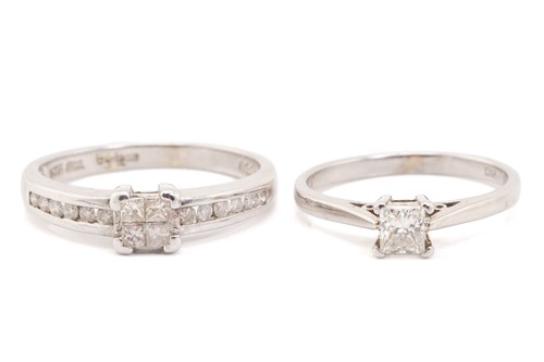 Lot 172 - Two diamond set rings, featuring illusion/claw...