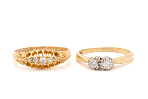 Lot 221 - Two 18ct gold diamond-set rings; consisting of...