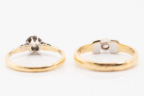 Lot 225 - Two diamond solitaire rings; consisting of an...