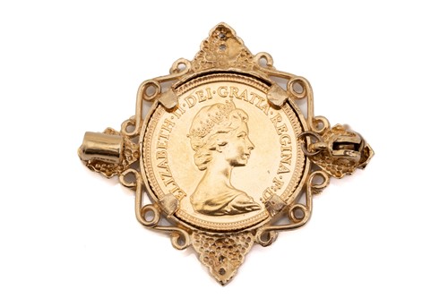Lot 240 - An Elizabeth II half sovereign brooch in 9ct...