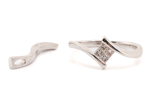 Lot 45 - A four-stone diamond crossover ring, illusion...