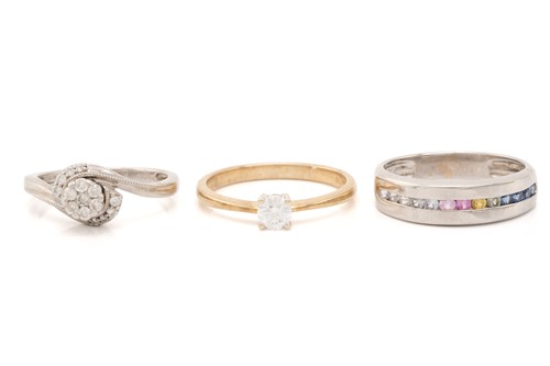 Lot 41 - Two diamond set rings and a multi-coloured...
