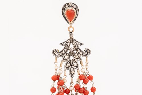 Lot 80 - A pair of red coral chandelier earrings, the...