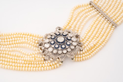 Lot 110 - A Belle Époque diamond, sapphire and seed...