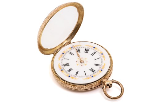 Lot 415 - A ladies Edwardian 14K gold pocket watch, the...