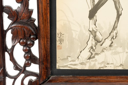 Lot 81 - A Chinese Hongmu table screen, late Qing, the...