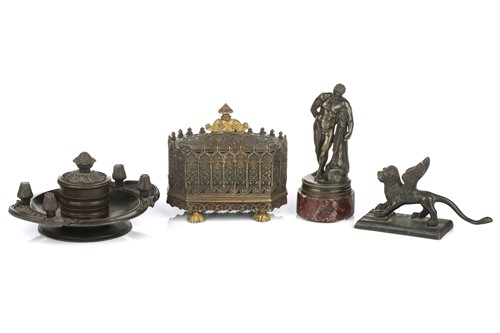 Lot 195 - A late grand tour patinated bronze encrier,...