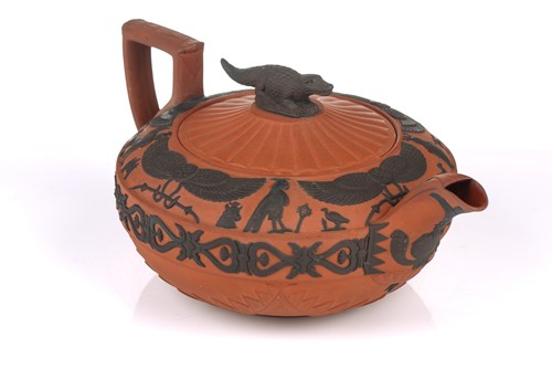 Lot 237 - A large Wedgwood rosso antico teapot and cover,...