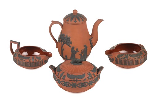 Lot 195 - A Wedgwood rosso antico small coffee pot and...