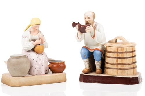 Lot 222 - A pair of Russian Gardner porcelain figures of...