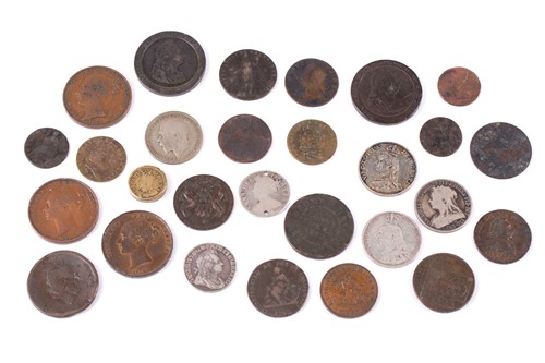 Lot 240 - A collection of UK coins and trade tokens,...