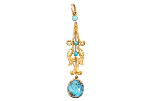 Lot 211 - An Edwardian turquoise-set drop pendant,...