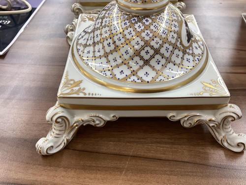 Lot 176 - Two large Dresden porcelain column table lamps...