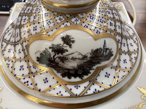 Lot 176 - Two large Dresden porcelain column table lamps...