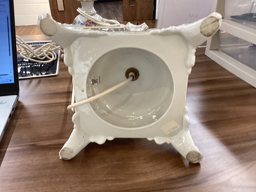 Lot 176 - Two large Dresden porcelain column table lamps...