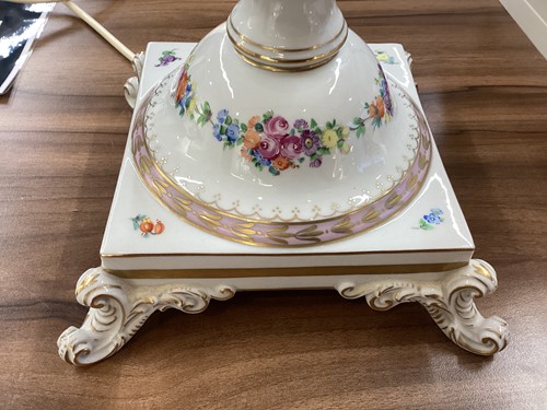 Lot 176 - Two large Dresden porcelain column table lamps...