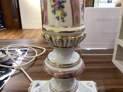 Lot 176 - Two large Dresden porcelain column table lamps...