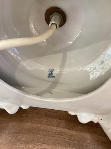 Lot 176 - Two large Dresden porcelain column table lamps...