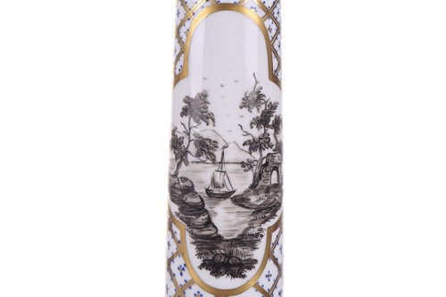 Lot 176 - Two large Dresden porcelain column table lamps...