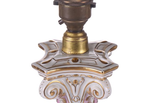 Lot 176 - Two large Dresden porcelain column table lamps...