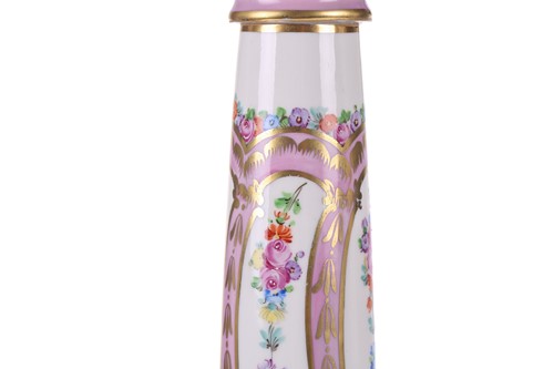 Lot 176 - Two large Dresden porcelain column table lamps...