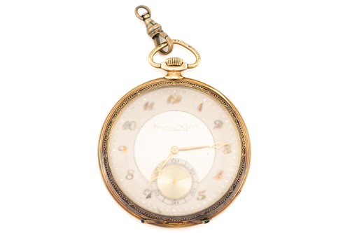 Lot 404 - An IWC 14ct gold open face pocket watch, the...