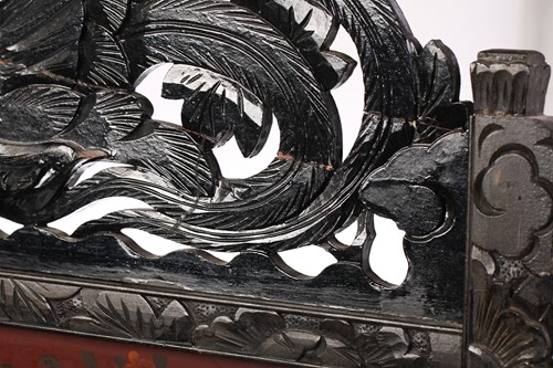 Lot 128 - A Japanese carved and lacquered wood two-fold...