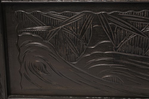 Lot 128 - A Japanese carved and lacquered wood two-fold...