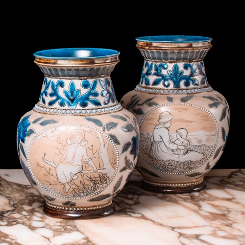 Lot 118 - A pair of Doulton Lambeth stoneware vases, by...