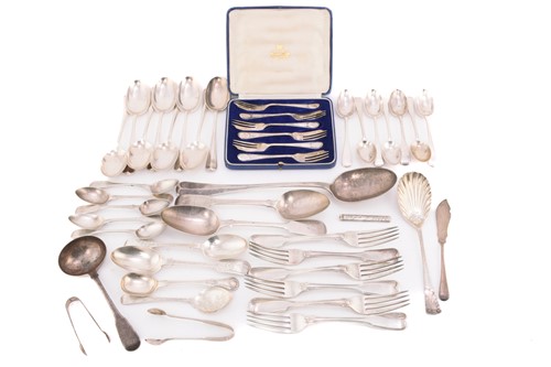 Lot 471 - A collection of mixed assayed silver flatware,...