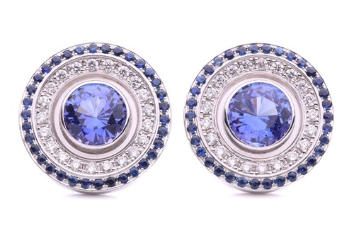 Lot 121 - A pair of tanzanite, sapphire and diamond...