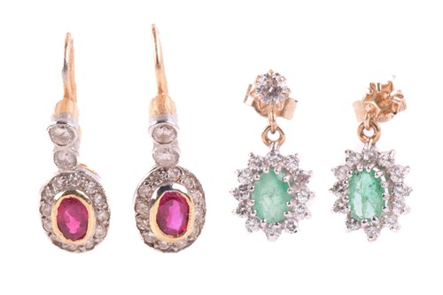 Lot 36 - Two pairs of gem-set drop earrings; comprising...
