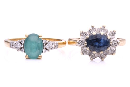 Lot 84 - Two gem-set dress rings in yellow gold; the...
