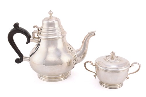 Lot 537 - A large 20th century silver teapot and sugar...