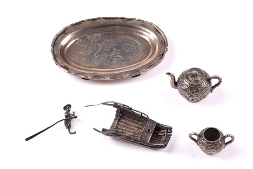 Lot 136 - A Chinese miniature silver teapot and sugar...