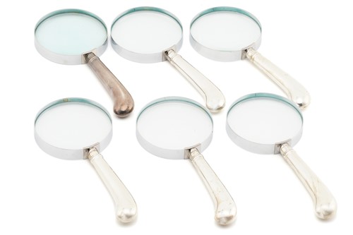 Lot 485 - Six modern silver handled magnifying glasses,...