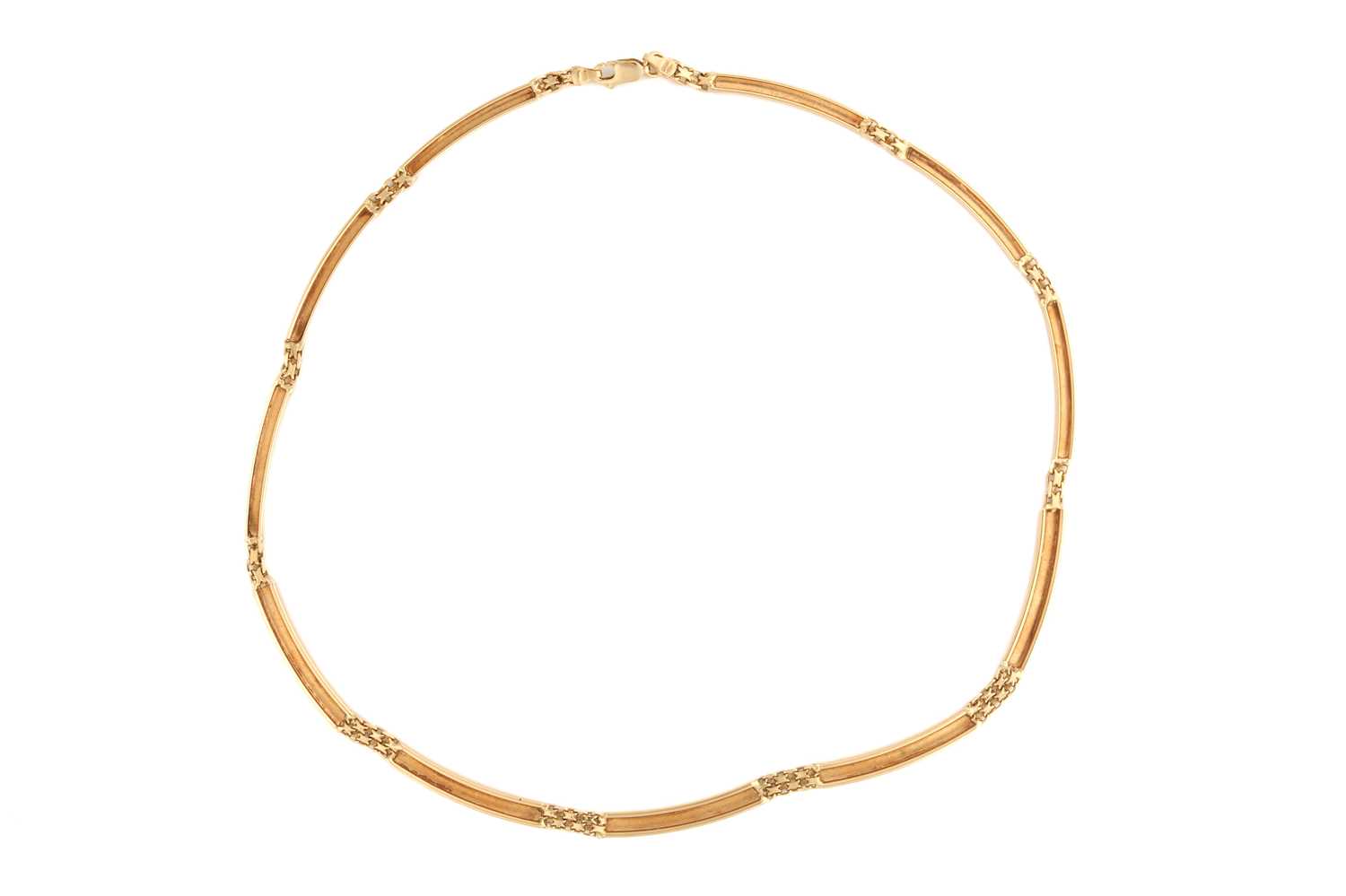 Lot 4 - A fancy link necklace with curved bars and...