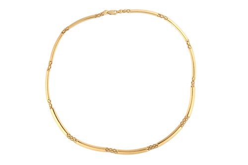 Lot 4 - A fancy link necklace with curved bars and...