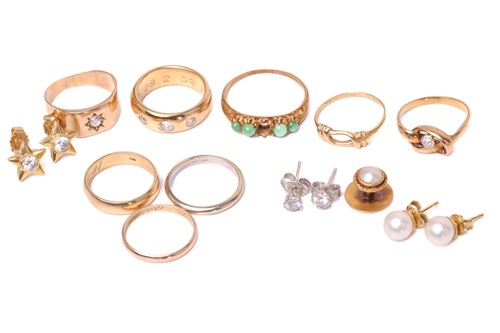 Lot 106 - A collection of rings and three pairs of stud...
