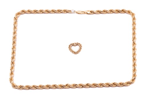 Lot 140 - A twisted rope chain necklace and a heart...